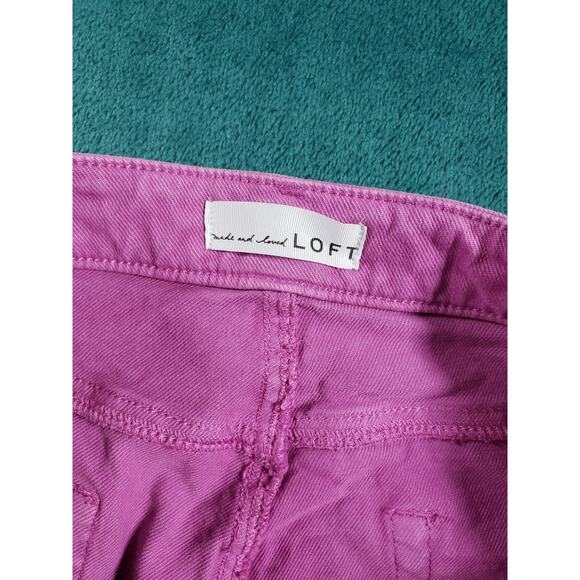 Loft Jeans Size 14 Womens Pink Stretch Pants Ladies Fray Hem Mid Rise Kick Crop - Picture 3 of 13